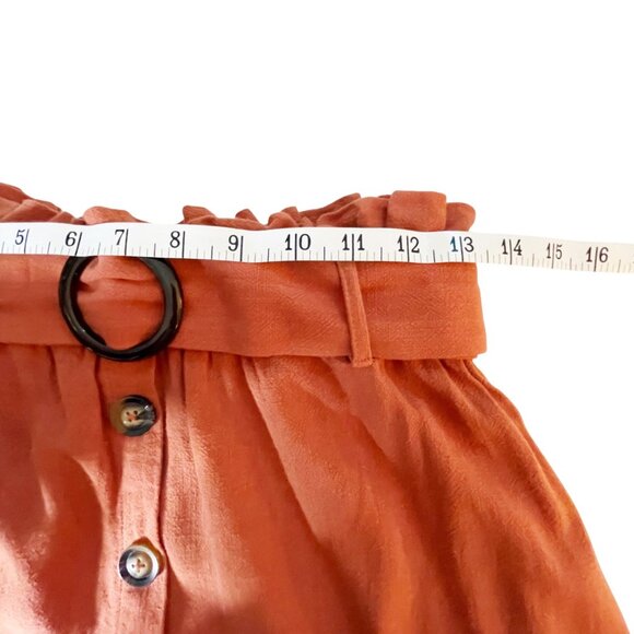 Everly Linen Blend Paper Bag Women’s Size M Burnt Orange Button Belted Skirt - Picture 6 of 8